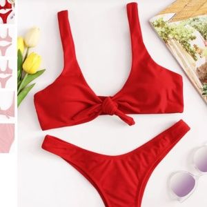 Knot Top With High Leg Bikini Set